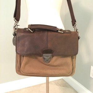 Fossil Leather Flap Fabric Messenger Bag